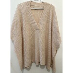 LOFT Oversized Knit Poncho Sweater – XS/S – Beige – V-Neck – Acrylic